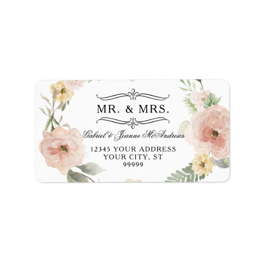 Floral Blush Yellow Waterverf Greenery Return Etiket (Voorkant)