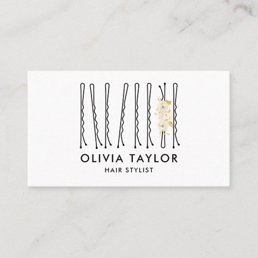 Floral Bobby Pins Hair Stylist Hair Salon Visitekaartje (Voorkant)