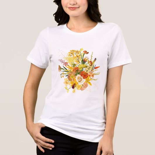 Floral boeket ontwerp: tuin geel sinaasappel Tri-Blend shirt (Voorkant)