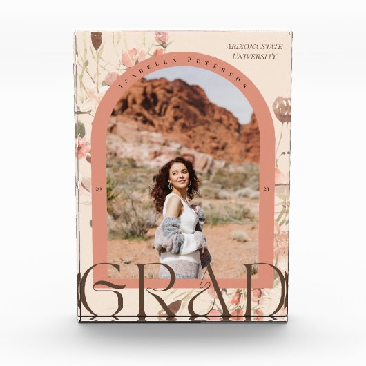 Floral Bohemian Arch Lijst Afstuderen Fotoblokken (Voorkant)