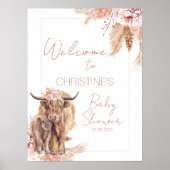 Floral Bohemian Koe Calf Baby shower Welkomstteken Poster (Voorkant)