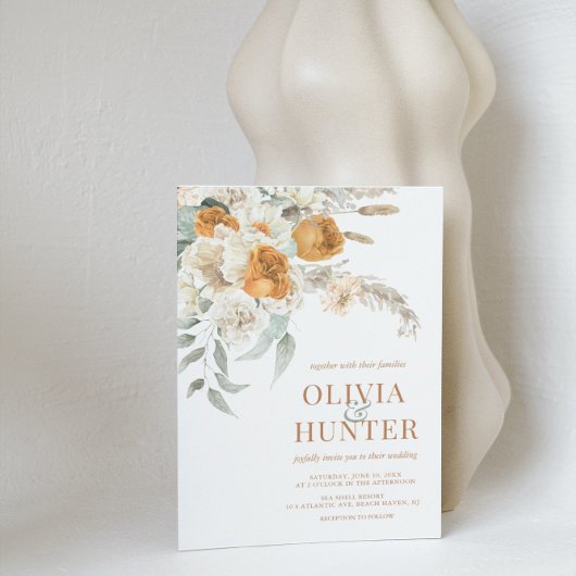 Floral Bohemian Modern Terracotta Wedding Kaart