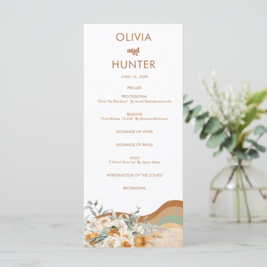 Floral Bohemian Modern Terracotta Wedding Programm Menu (Staand voorkant)
