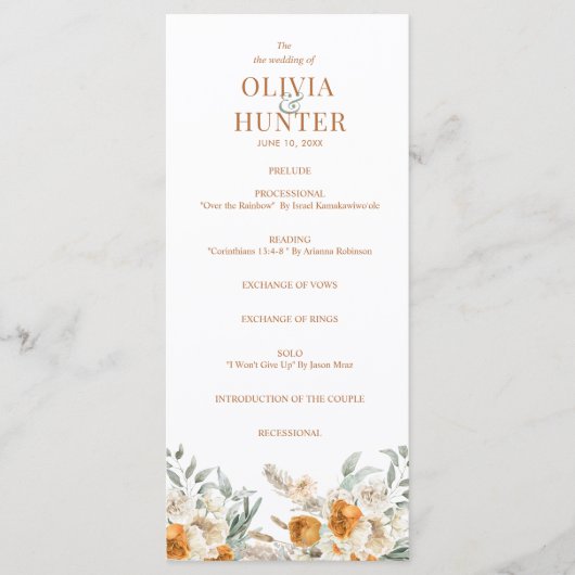 Floral Bohemian Modern Terracotta Wedding Programm Menu (Voorkant)