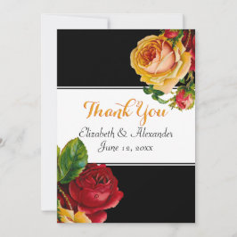 Floral Bohemian Red en Yellow Roses Bedankkaart