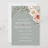 Floral Bohemian Sage Green Wedding Kaart (Voorkant)