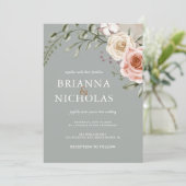 Floral Bohemian Sage Green Wedding Kaart (Staand voorkant)