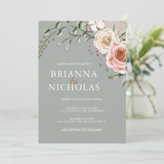 Floral Bohemian Sage Green Wedding Kaart (Staand voorkant)