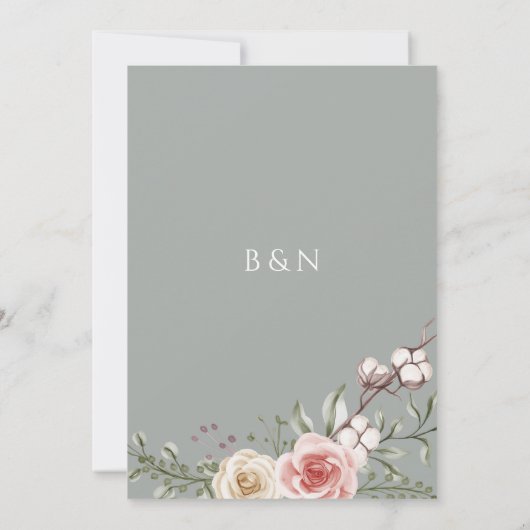 Floral Bohemian Sage Green Wedding Kaart (Achterkant)