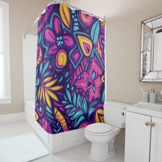 Floral Boho Abstract kleurrijk 8 Douchegordijn (In situ)