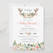 Floral Boho Antler Blush Chic Arrows Baby shower Kaart (Voorkant)