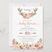 Floral Boho Antler Blush Chic Arrows Baby shower Kaart (Voorkant)