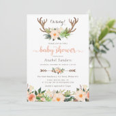 Floral Boho Antler Cactus Succulents Baby shower Kaart (Staand voorkant)