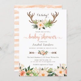 Floral Boho Antler Cactus Succulents Baby shower Kaart