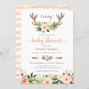 Floral Boho Antler Cactus Succulents Baby shower Kaart