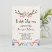 Floral Boho Antlers Baby shower Kaart (Staand voorkant)
