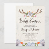Floral Boho Antlers Baby shower Kaart (Voorkant / Achterkant)