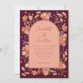 Floral Boho Arch Bourgondië Fall Wedding Kaart (Voorkant)