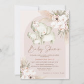 Floral Boho Arch Elephant Calf Baby shower Kaart (Voorkant)