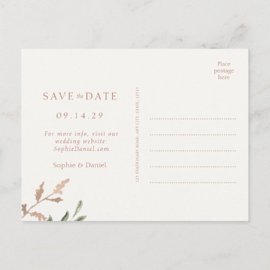 Floral Boho Arch Foto Bruiloft Save The Date Aankondigingskaart (Achterkant)