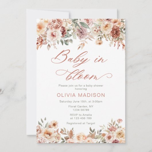 Floral Boho Baby in Bloom Baby shower Kaart (Voorkant)