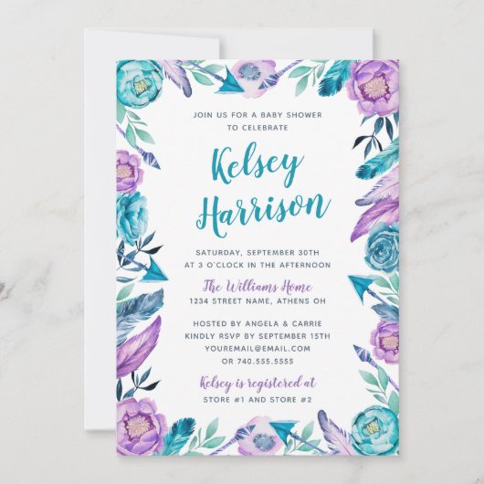Floral Boho Baby shower Kaart (Voorkant)
