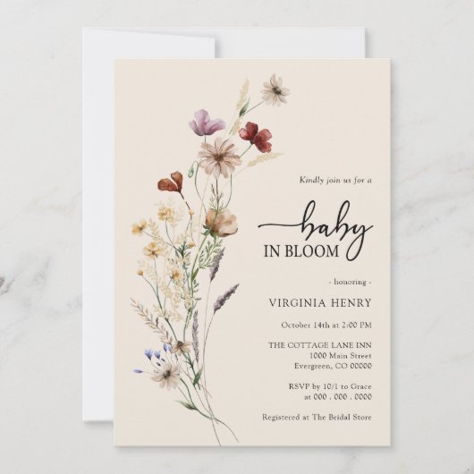 Floral Boho Baby shower Uitnodiging (Voorkant)