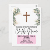 Floral Boho Baptism Invitations Briefkaart (Voorkant / Achterkant)