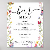Floral Boho Bar Menu Huwelijkssignatuur Drink Poster (Voorkant)