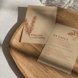Floral Boho Beige terracotta bruiloft details Informatiekaartje