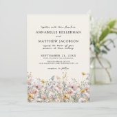 Floral Boho Beige Wildflower Wedding Kaart (Staand voorkant)
