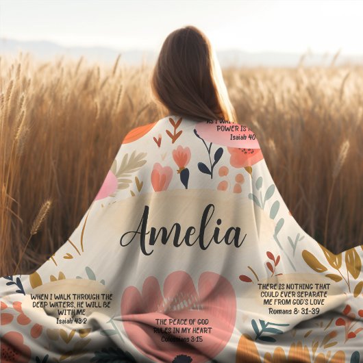 Floral Boho Bijbel Verzen Bevestiging met naam Fleece Deken
