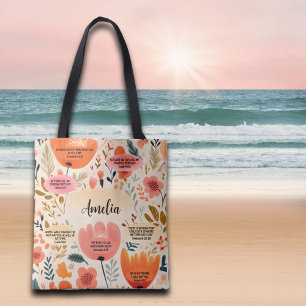 Floral Boho Bijbel Verzen Bevestiging met naam Tote Bag