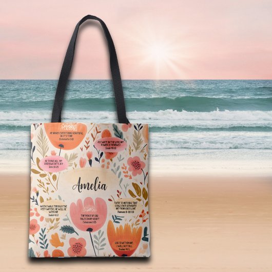 Floral Boho Bijbel Verzen Bevestiging met naam Tote Bag