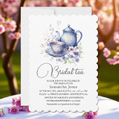 Floral Boho Blue Tea Pot Party Bridal Shower  Kaart