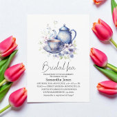 Floral Boho Blue Tea Pot Party Bridal Shower  Kaart