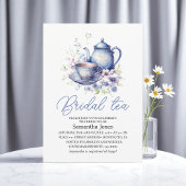 Floral Boho Blue Tea Pot Party Bridal Shower  Kaart