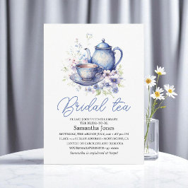 Floral Boho Blue Tea Pot Party Bridal Shower  Kaart