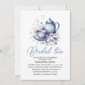 Floral Boho Blue Tea Pot Party Bridal Shower Kaart (Voorkant)