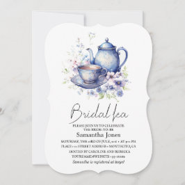 Floral Boho Blue Tea Pot Party Bridal Shower  Kaart