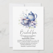 Floral Boho Blue Tea Pot Party Bridal Shower  Kaart (Voorkant)