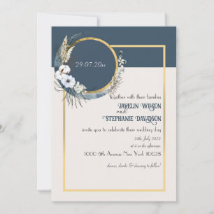 Floral Boho Blue Wedding Invitation Kaart