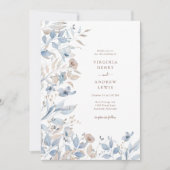 Floral Boho Blue Wedding Invitation Kaart (Voorkant)