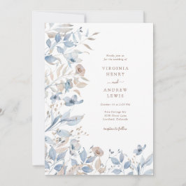 Floral Boho Blue Wedding Invitation Kaart