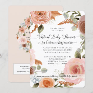 Floral Boho Blush Earth Tone Baby Virtual Shower Kaart