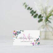 Floral Boho Blush Pink Peony Botanisch Monogram Visitekaartje (Staand voorkant)