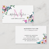 Floral Boho Blush Pink Peony Botanisch Monogram Visitekaartje (Voorkant / Achterkant)