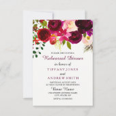 Floral Boho Burgundy Red Wedding Rehearsal Dinner Kaart (Voorkant)