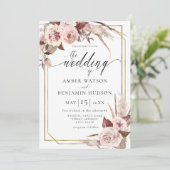 Floral Boho Champagne Waterverf Pampas Wedding Kaart (Staand voorkant)