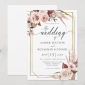 Floral Boho Champagne Waterverf Pampas Wedding Kaart (Voorkant / Achterkant)